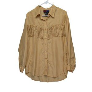 Vintage Moda‎ BB Dakota Silk Fringe Shirt Womens Size M Western 80s Blouse retro